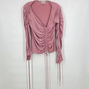 VINTAGE Y2K BABY PHAT RUCHED V-NECK SHIRT WOMENS XL PINK STRETCH BABYGIRL CLUB